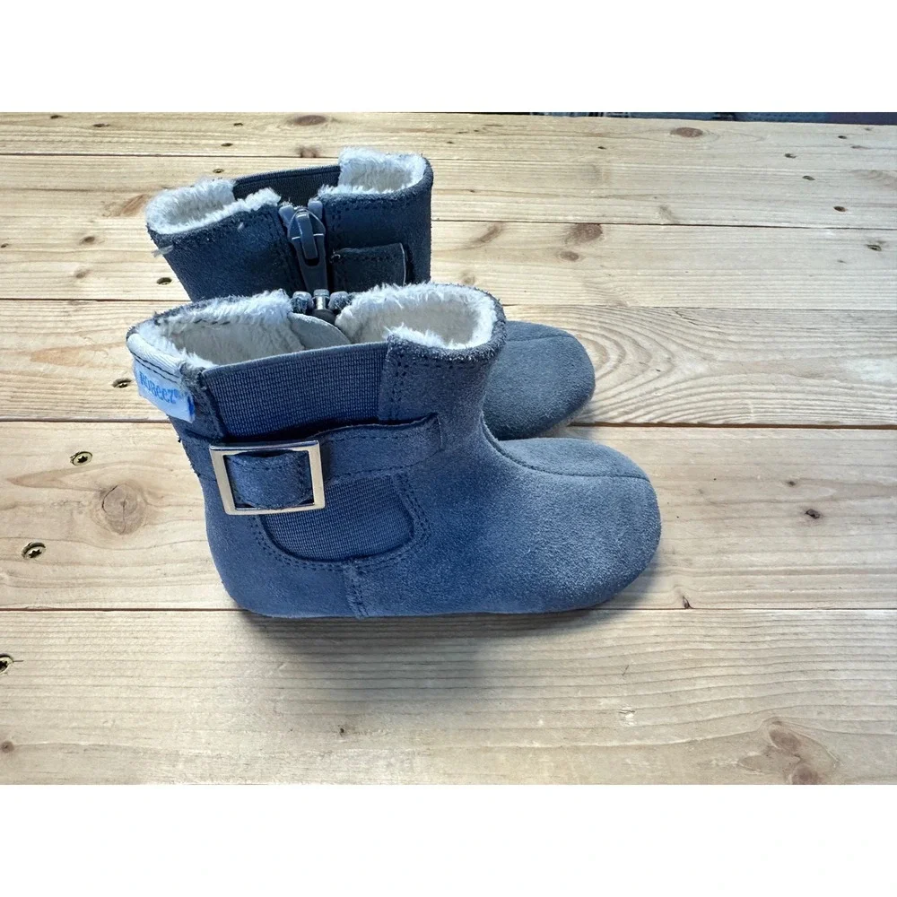 Robeez Grey Suede‎ Faux Fur Lined Toddler Boots Size US 6 18-24 Months